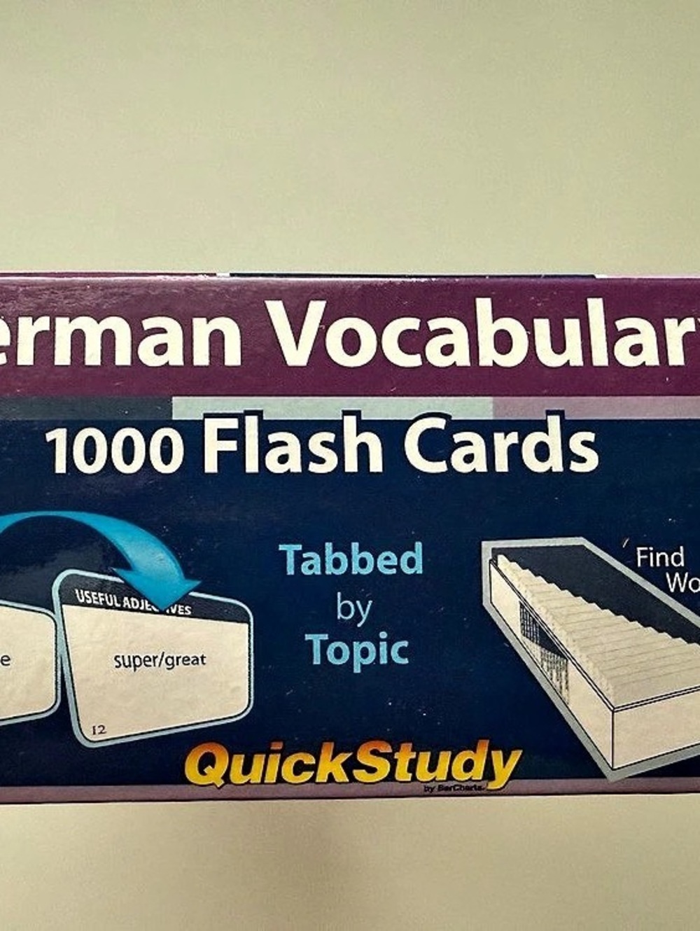 QuickStudy German Vocabulary 1000 Flash Cards in Blue & Purple